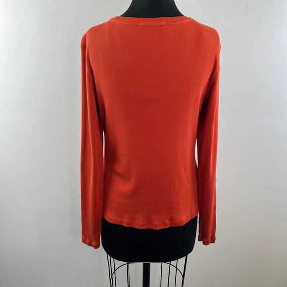 Peruvian Connection Orange Long Sleeve Top Pima Cotton Knit Ribbed Size Medium M - Picture 6 of 9